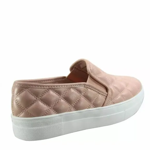 Women's Fashion Slip On Round Toe Double Platform Flat Quilted Sneaker Shoes