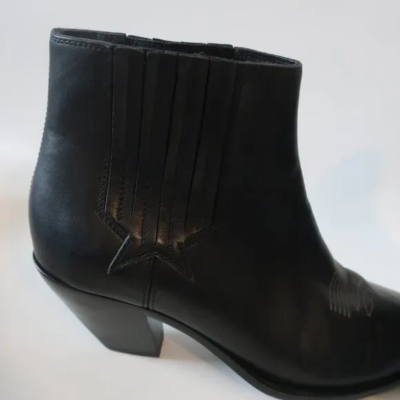 Womens Golden Goose Black Cowgirl Ankle Leather Boots 38 EUR/US 8