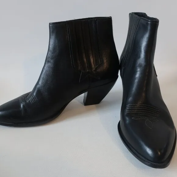 Womens Golden Goose Black Cowgirl Ankle Leather Boots 38 EUR/US 8