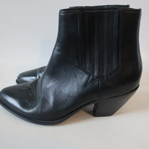 Womens Golden Goose Black Cowgirl Ankle Leather Boots 38 EUR/US 8