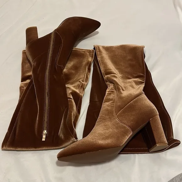 Women's Malia Extra Wide Calf Block Heels Thigh High Boots- nude size 14