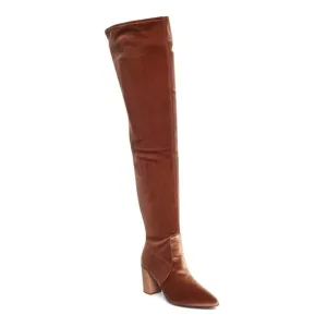 Women's Malia Extra Wide Calf Block Heels Thigh High Boots- nude size 14