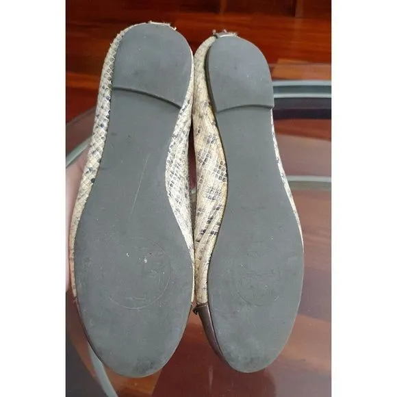 Women’s Shoes Tory Burch Verbena Patent Toe Silver Snake Skin Bow Flats Ballets