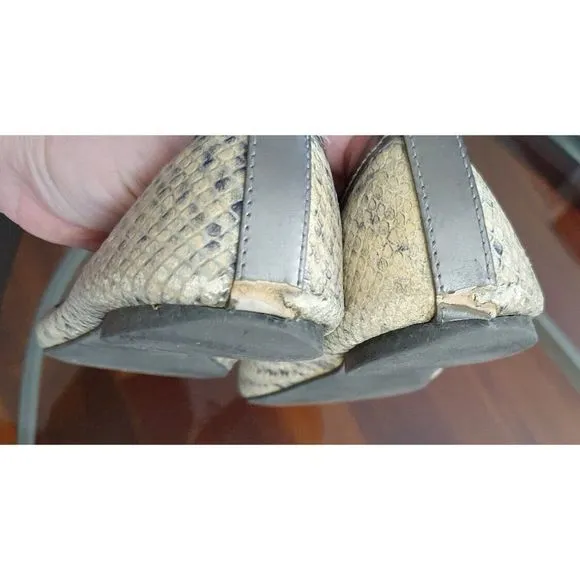 Women’s Shoes Tory Burch Verbena Patent Toe Silver Snake Skin Bow Flats Ballets