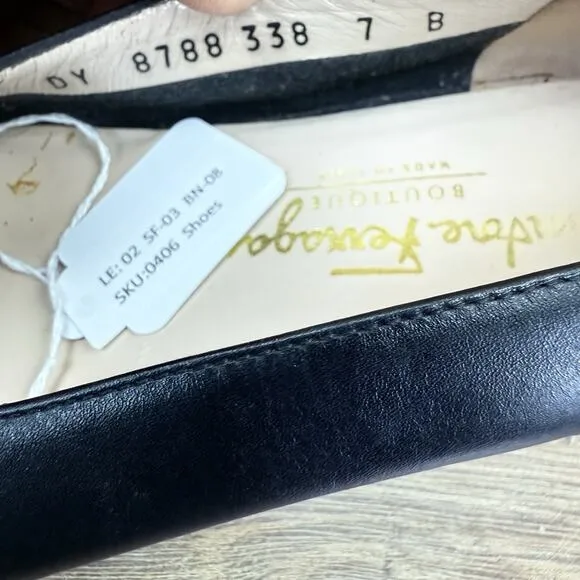 Women's Size 7B Salvatore Ferragamo Boutique Black Leather Classic Heels Shoes