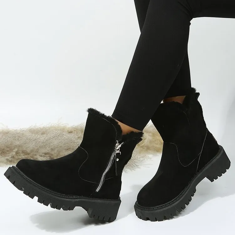 Women's Snow Boots, Winter Warm Foldable Plush Tube Short, Solid Color Round-toe Platform Shoes