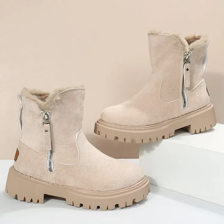 Women's Snow Boots, Winter Warm Foldable Plush Tube Short, Solid Color Round-toe Platform Shoes