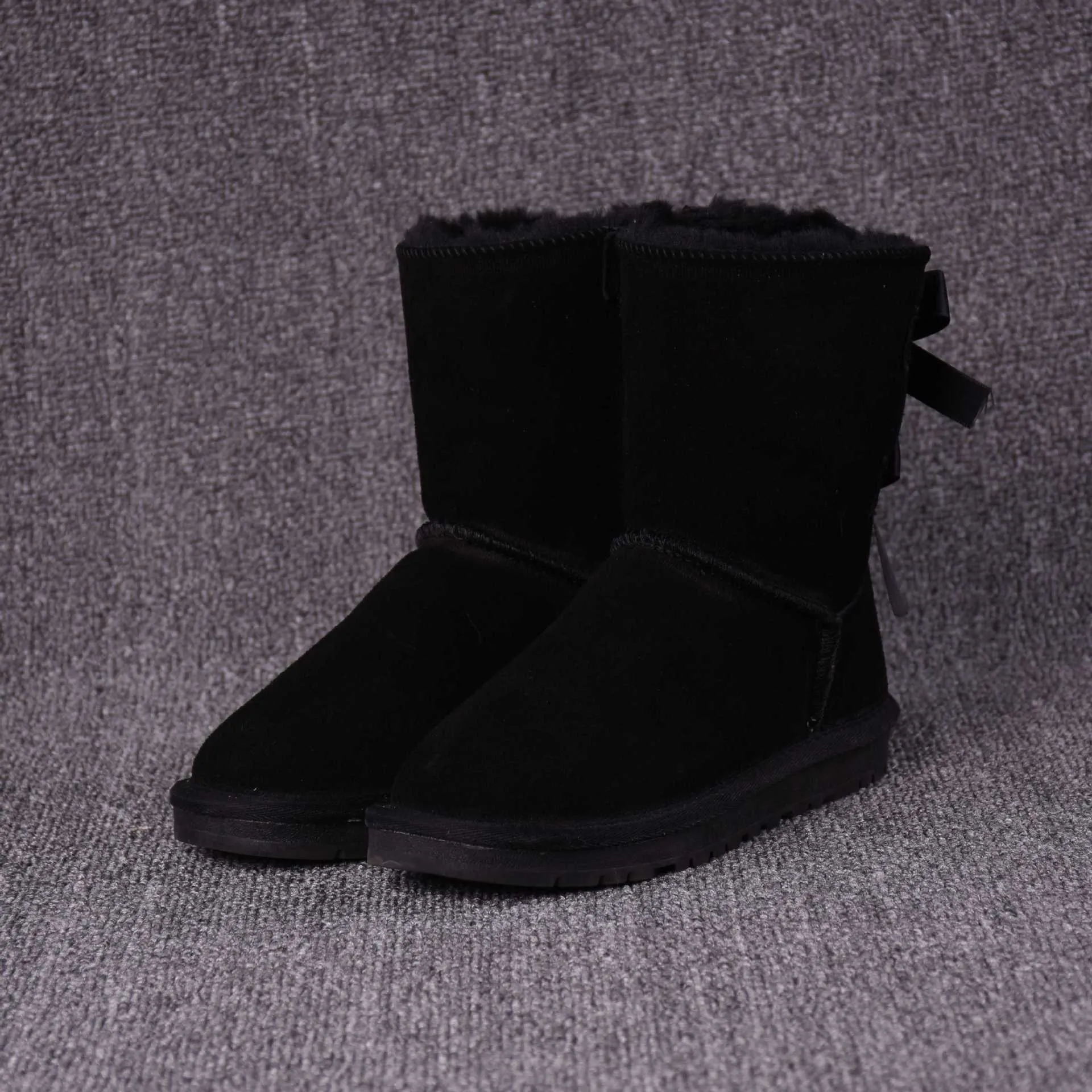 Women's Solid Color Bow Mid-tube Snow Boots