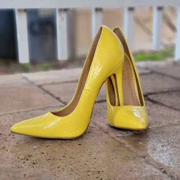 Women's Yellow Pointed Toe Stiletto Pumps High Heels
