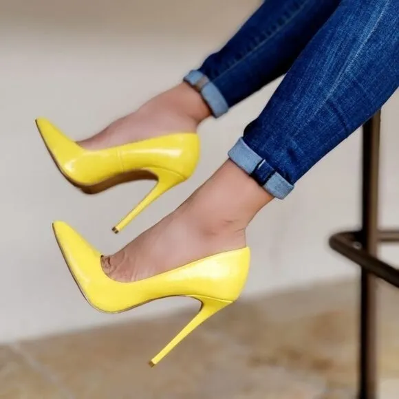 Women's Yellow Pointed Toe Stiletto Pumps High Heels