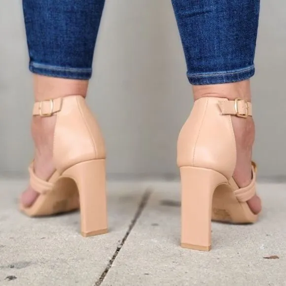 Women's Nude Gold Chain Chunky Heels