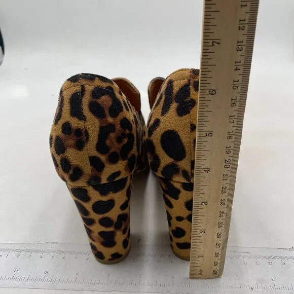 YDN Women Chunky High Heels Square Toe Loafer Shoes Slip On Suede Leopard Shoes
