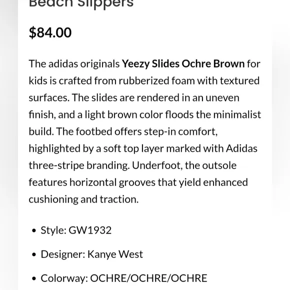 Yeezy Adidas Originals Kid's Ochre Brown Slide Sandals Size 13K
