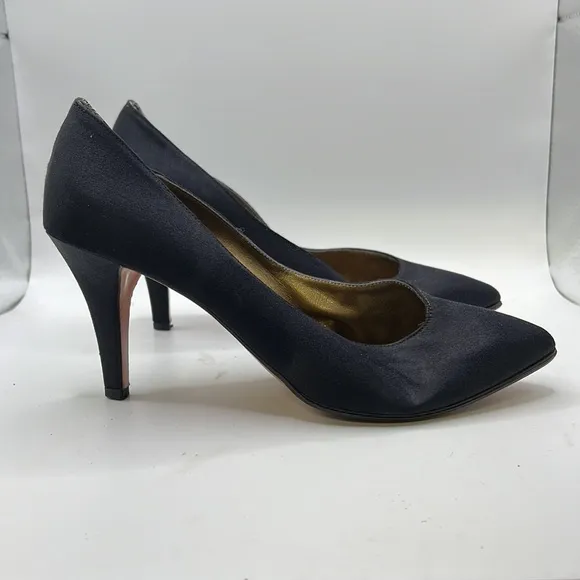 Yves Saint Laurent Heels Shoes Nylon Leather Black Womens Size 8 M