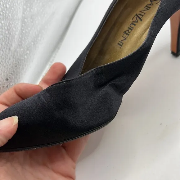 Yves Saint Laurent Heels Shoes Nylon Leather Black Womens Size 8 M
