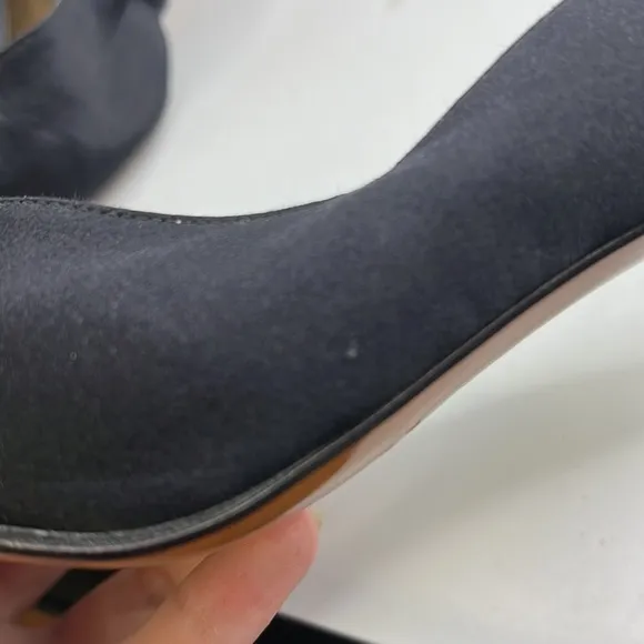 Yves Saint Laurent Heels Shoes Nylon Leather Black Womens Size 8 M
