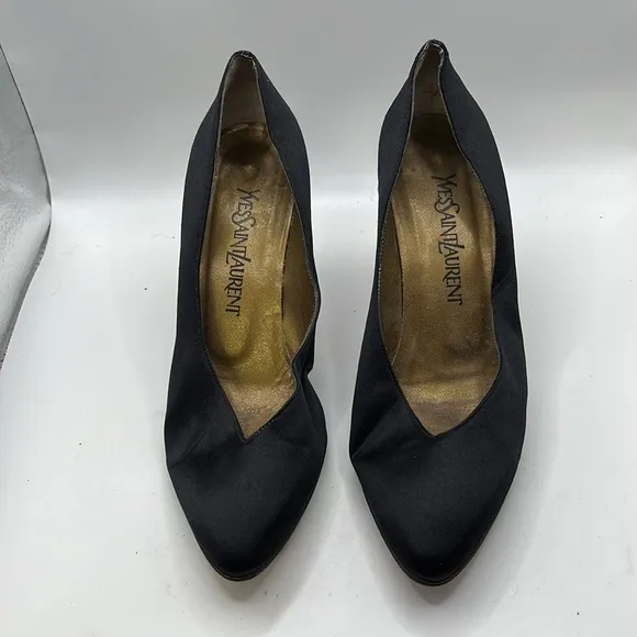 Yves Saint Laurent Heels Shoes Nylon Leather Black Womens Size 8 M