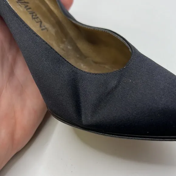 Yves Saint Laurent Heels Shoes Nylon Leather Black Womens Size 8 M