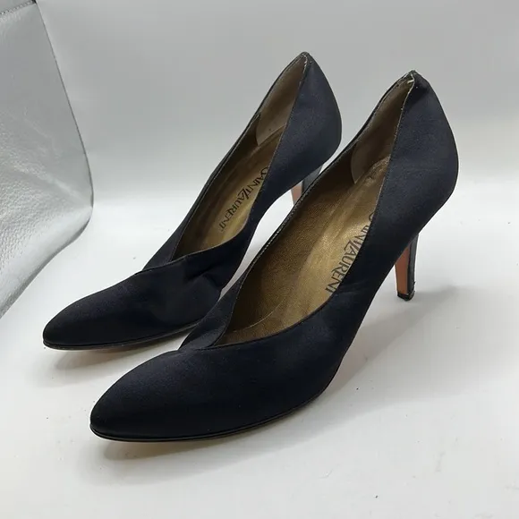 Yves Saint Laurent Heels Shoes Nylon Leather Black Womens Size 8 M