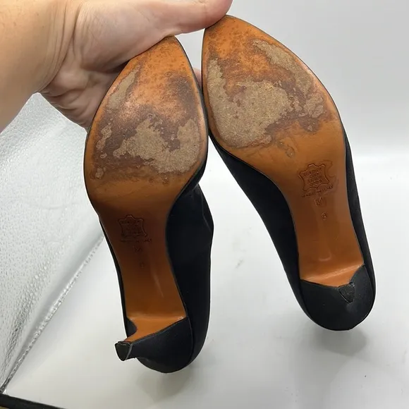 Yves Saint Laurent Heels Shoes Nylon Leather Black Womens Size 8 M