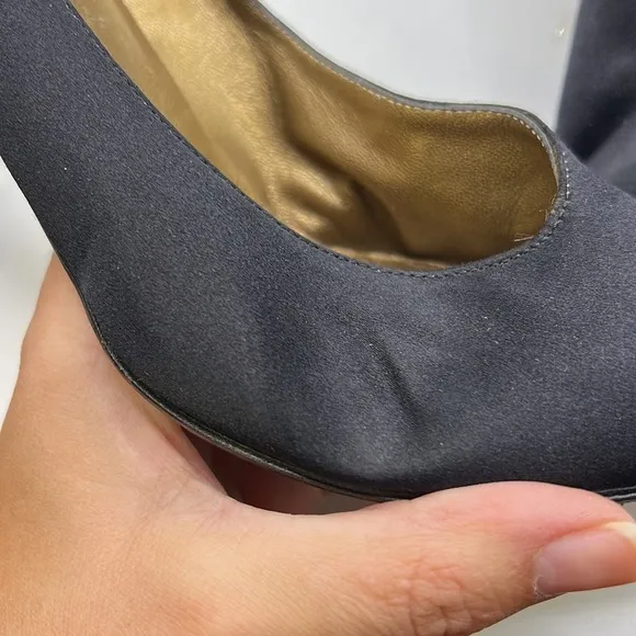 Yves Saint Laurent Heels Shoes Nylon Leather Black Womens Size 8 M