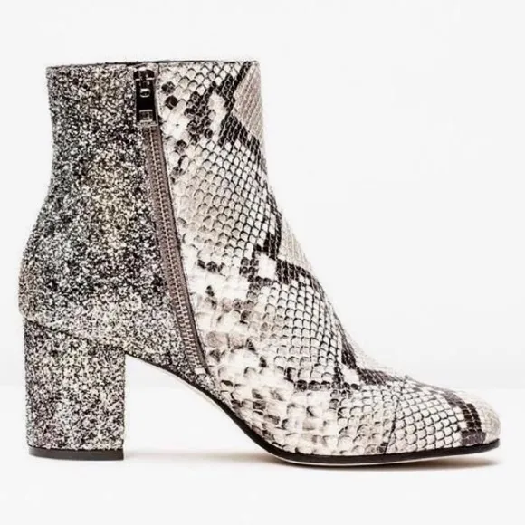 Zadig &amp; Voltaire Lena Ankle Booties - Glitter - Snakeskin Leather Print