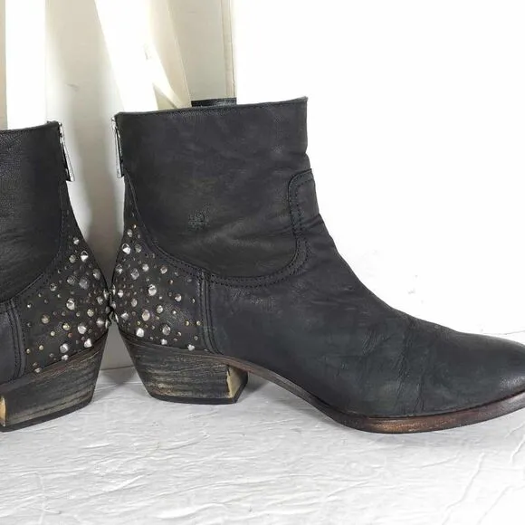 ZADIG &amp; VOLTAIRE Women’s EU40 US 9-9,5 Black Leather Studded Ankle Boots