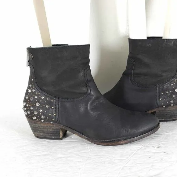 ZADIG &amp; VOLTAIRE Women’s EU40 US 9-9,5 Black Leather Studded Ankle Boots