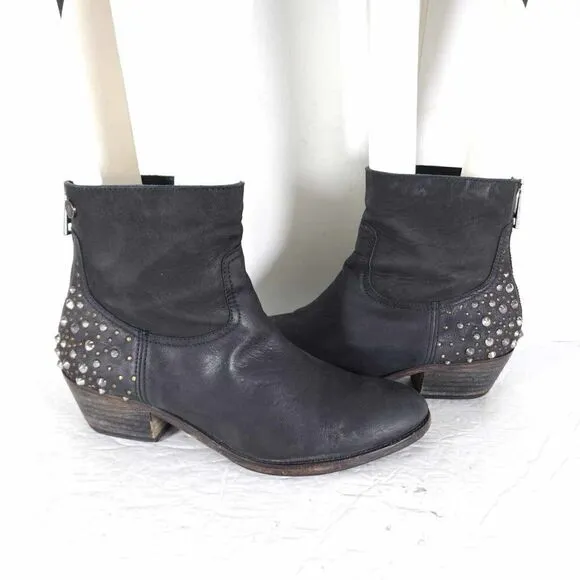 ZADIG &amp; VOLTAIRE Women’s EU40 US 9-9,5 Black Leather Studded Ankle Boots