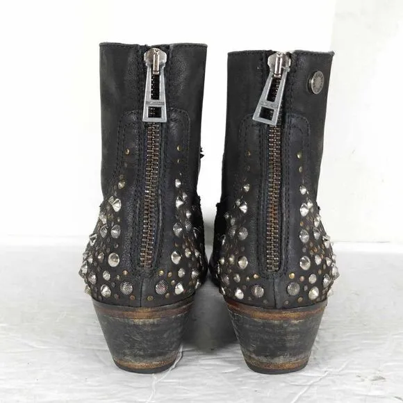 ZADIG &amp; VOLTAIRE Women’s EU40 US 9-9,5 Black Leather Studded Ankle Boots