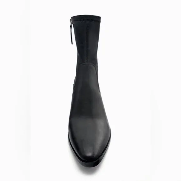 Zara Ankle Heeled Genuine Leather Boots New