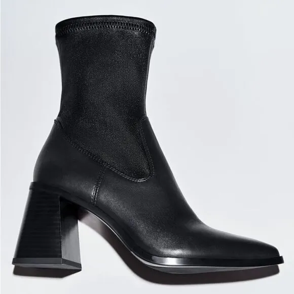 Zara Ankle Heeled Genuine Leather Boots New