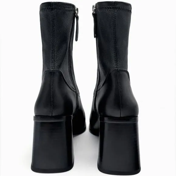 Zara Ankle Heeled Genuine Leather Boots New