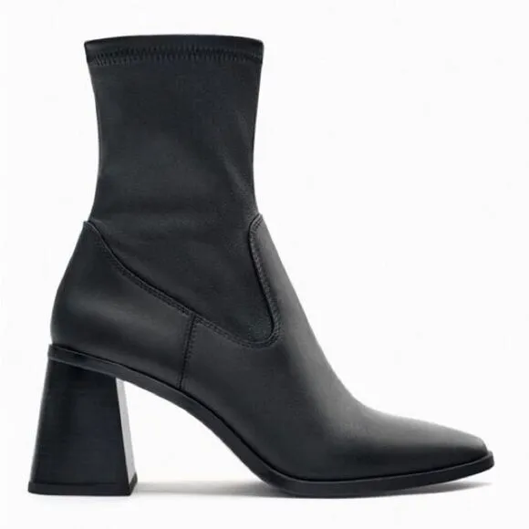 Zara Ankle Heeled Genuine Leather Boots New