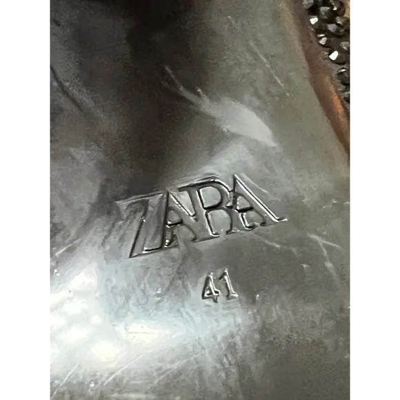 ZARA Black Rhinestone Kitten Heeled Boots