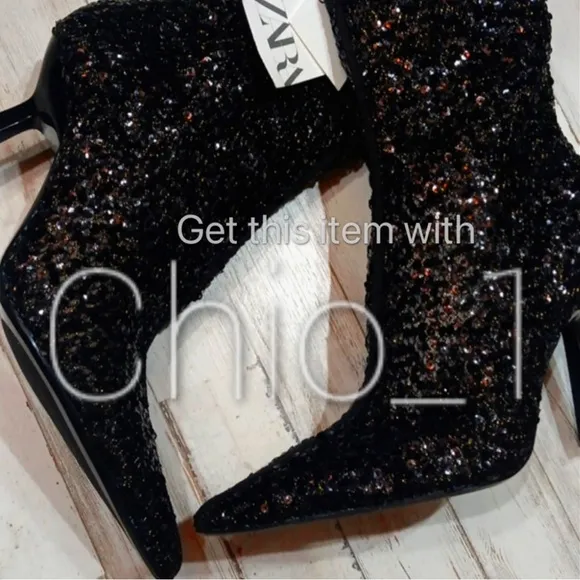 ZARA BLACK SEQUIN FABRIC ANKLE BOOTS  bloggers favorite