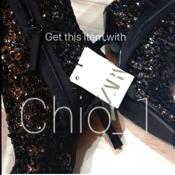 ZARA BLACK SEQUIN FABRIC ANKLE BOOTS  bloggers favorite