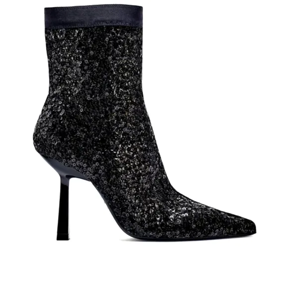 ZARA BLACK SEQUIN FABRIC ANKLE BOOTS  bloggers favorite
