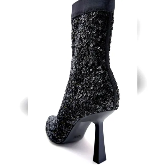 ZARA BLACK SEQUIN FABRIC ANKLE BOOTS  bloggers favorite
