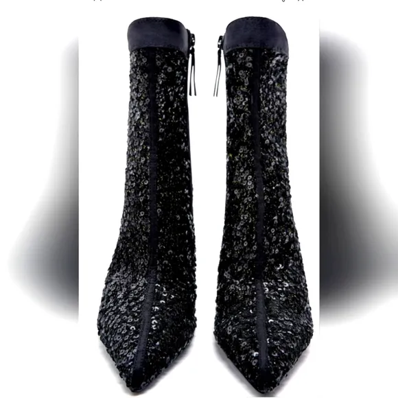 ZARA BLACK SEQUIN FABRIC ANKLE BOOTS  bloggers favorite
