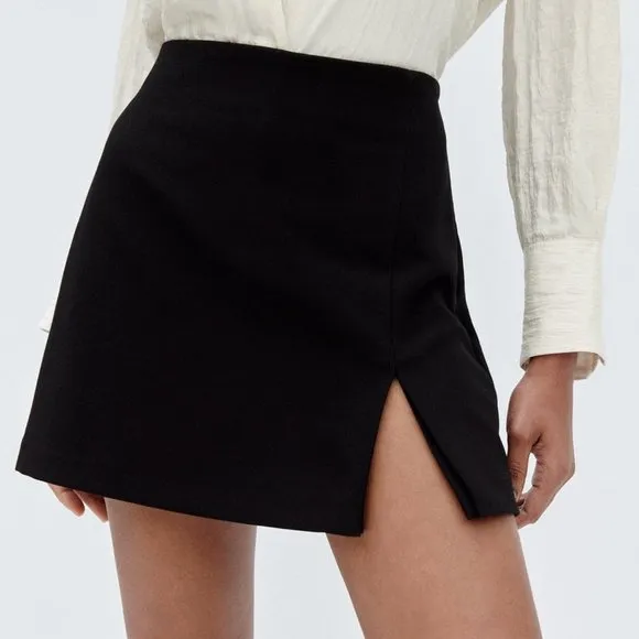 Zara Black Skort Side Slit Detail