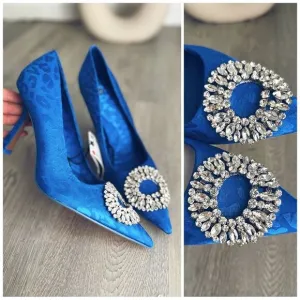 Zara Blue Heels With Ornament Jewels New