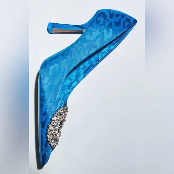 Zara Blue Heels With Ornament Jewels New