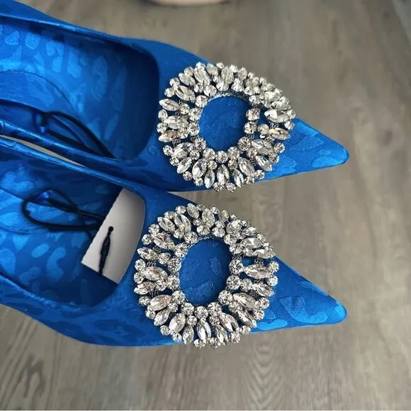 Zara Blue Heels With Ornament Jewels New