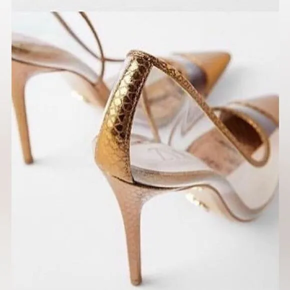 ZARA BRONZE METALLIC VINYL HEELS PUMPS