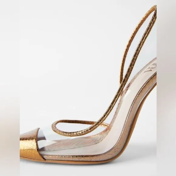 ZARA BRONZE METALLIC VINYL HEELS PUMPS