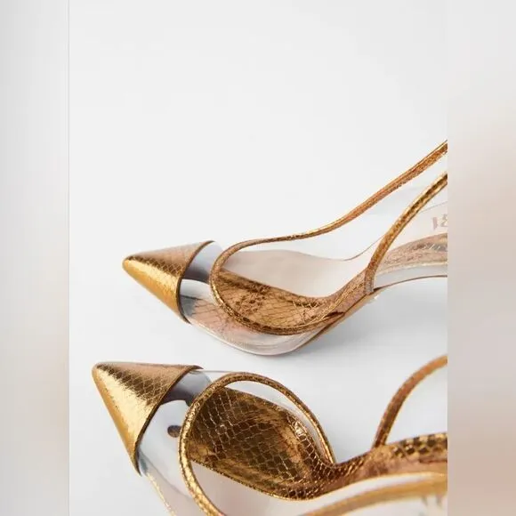 ZARA BRONZE METALLIC VINYL HEELS PUMPS