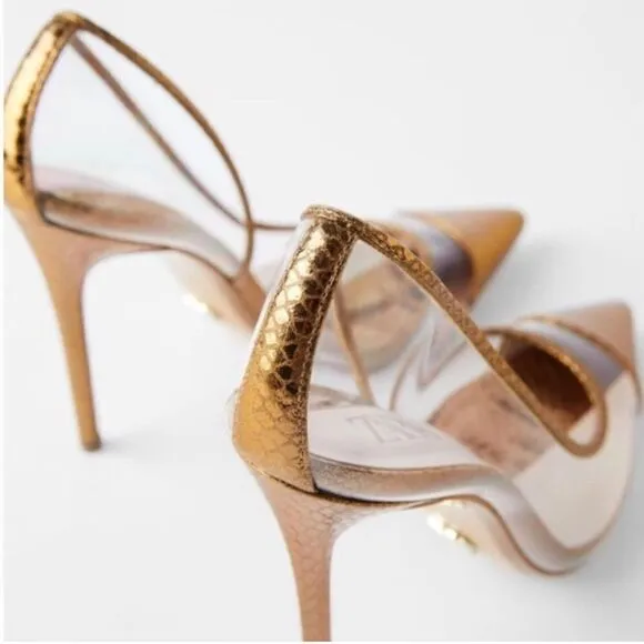 ZARA BRONZE METALLIC VINYL HEELS PUMPS
