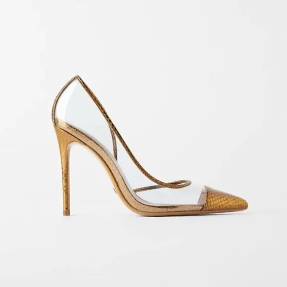 ZARA BRONZE METALLIC VINYL HEELS PUMPS