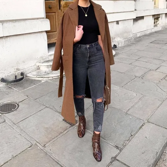 Zara Brown Snake Heeled Animal Print Ankle Boots